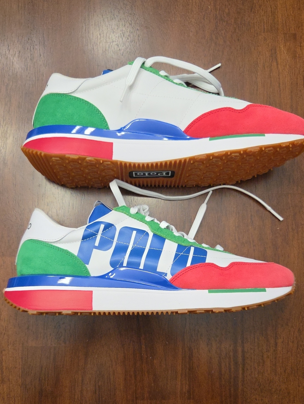 Polo by Ralph Lauren White Runner Sneakers with Green Red and Blue Accents